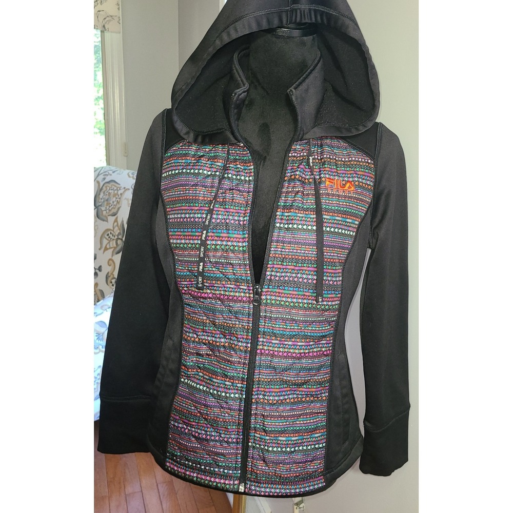 Fila Sport Black & Multicolored Aztec Jacket / Hoodie Size Small Women